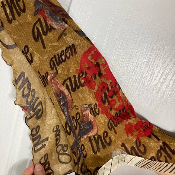 SAVE THE QUEEN Top M ITALY Appliqué-Peacock-Ruffle-Glitter Graphic Mixed-Media - Picture 8 of 16